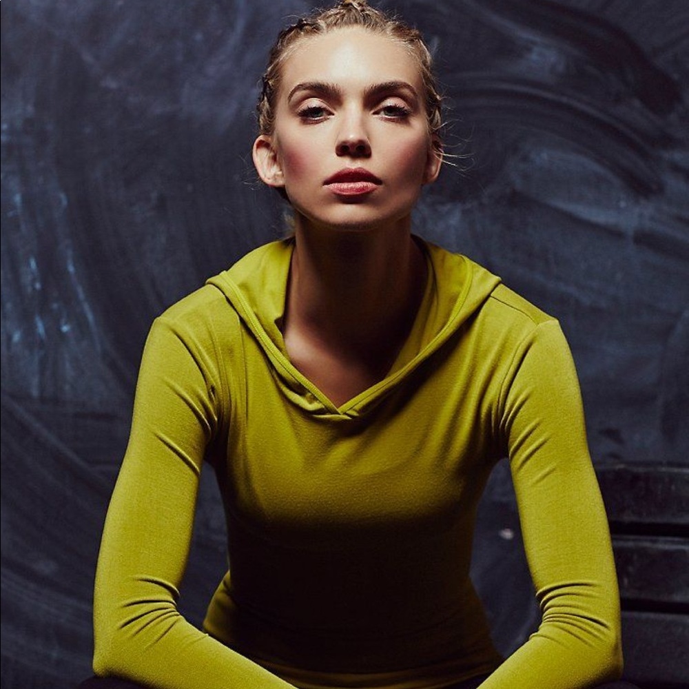 Free People Women's Yellow Hooded Layering Tee XS - Picture 3 of 8